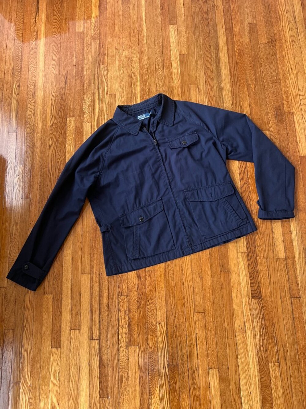 Vintage 90s Polo Ralph Lauren Navy Blue Side-Buckle Zip-Up Utility Jacket - XXL